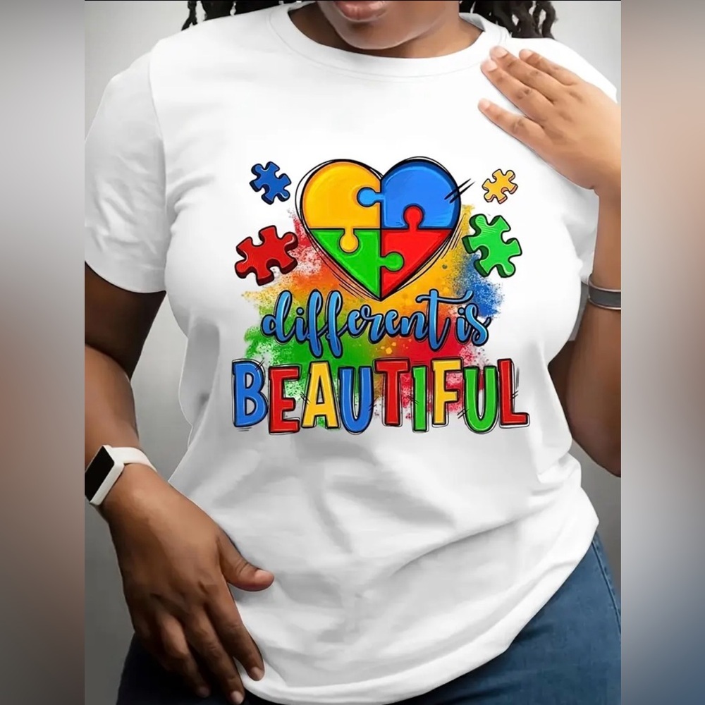 Different Is Beautiful Puzzle Heart Graphic Tee - White